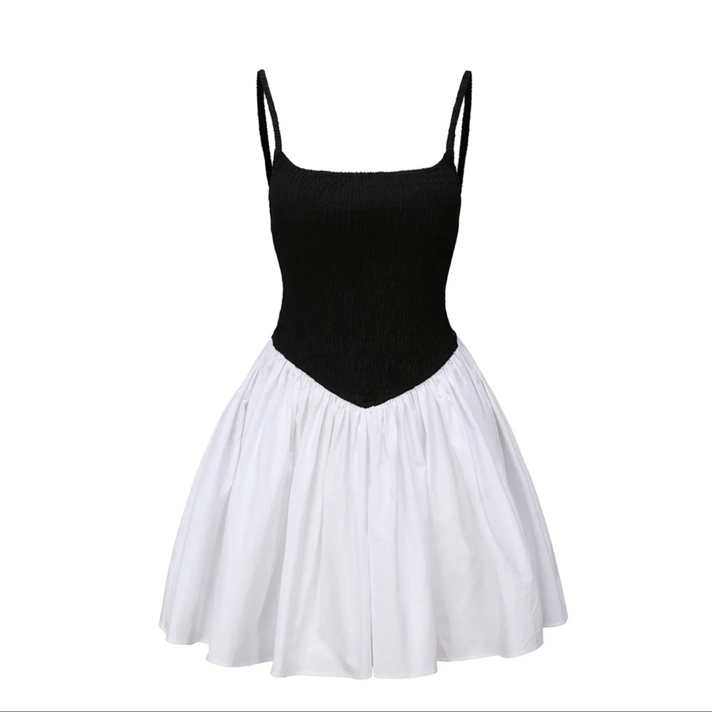 Black & White Spaghetti Strap Contrast Fit-and-Flare Dress